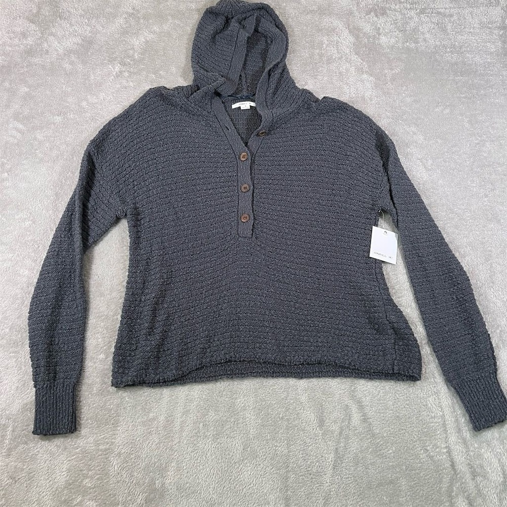 O'Neill Women's Knit Sweater Jacket Small Gray Button-Up Hooded NEW